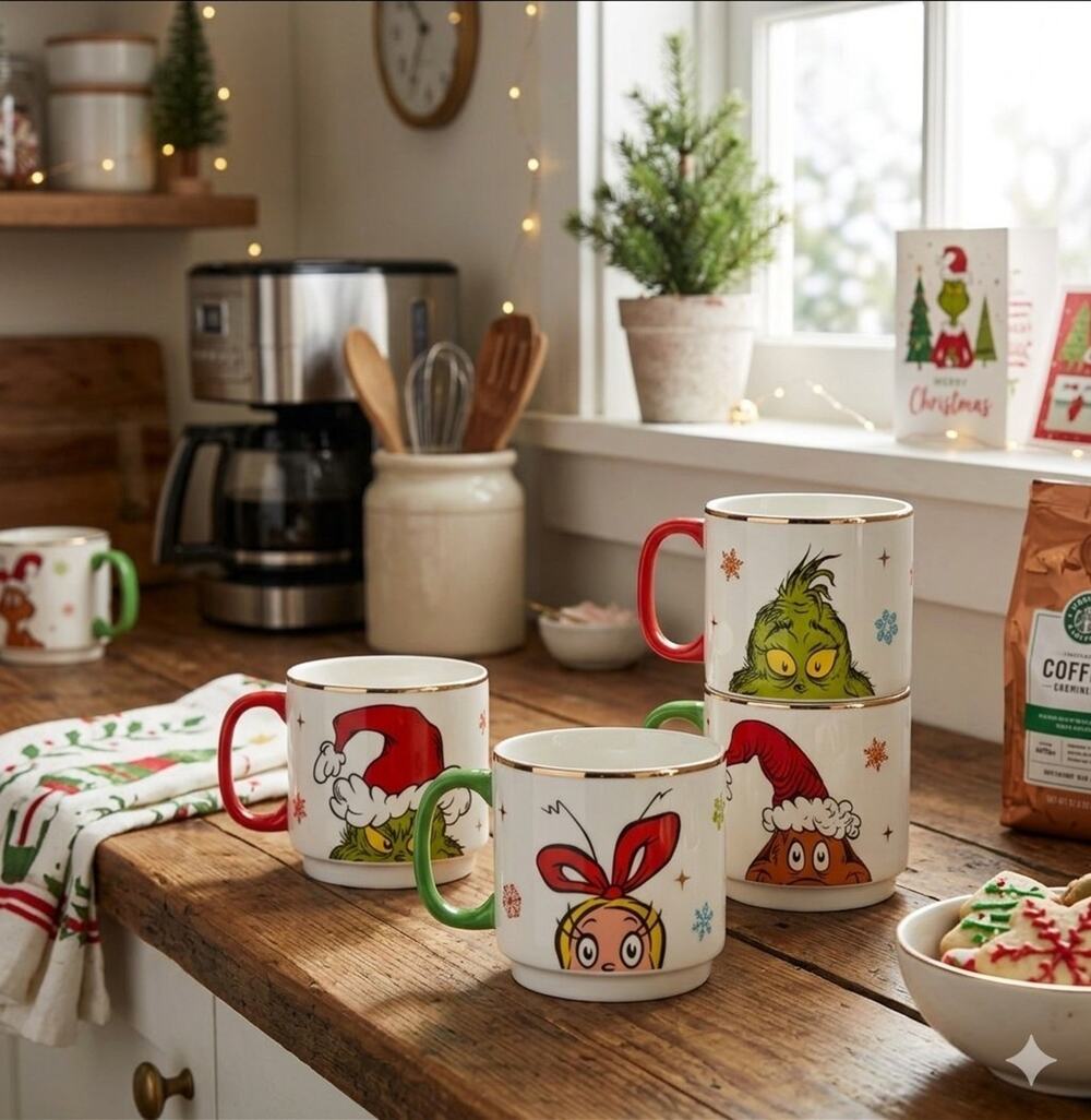 Lenox Merry Grinchmas Stackable Mugs Set of 4 Dr Seuss 19oz Porcelain Christmas